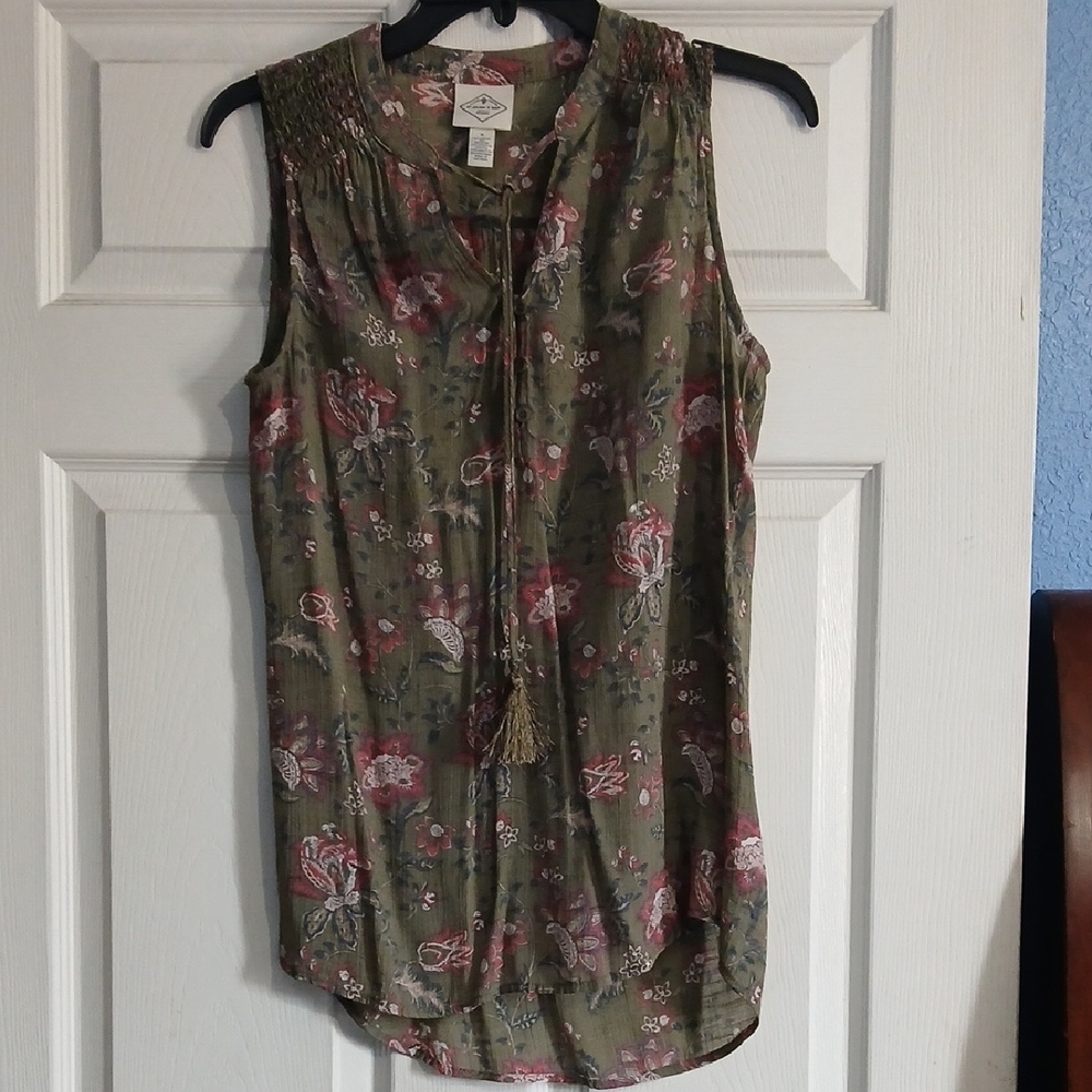 St. John's Bay Olive Green Floral Tassel Camisole - Picture 3 of 12